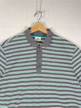 Lacoste Gray Teal Striped Classic Short Sleeve Cotton Polo 5191L Sz 2XL 7